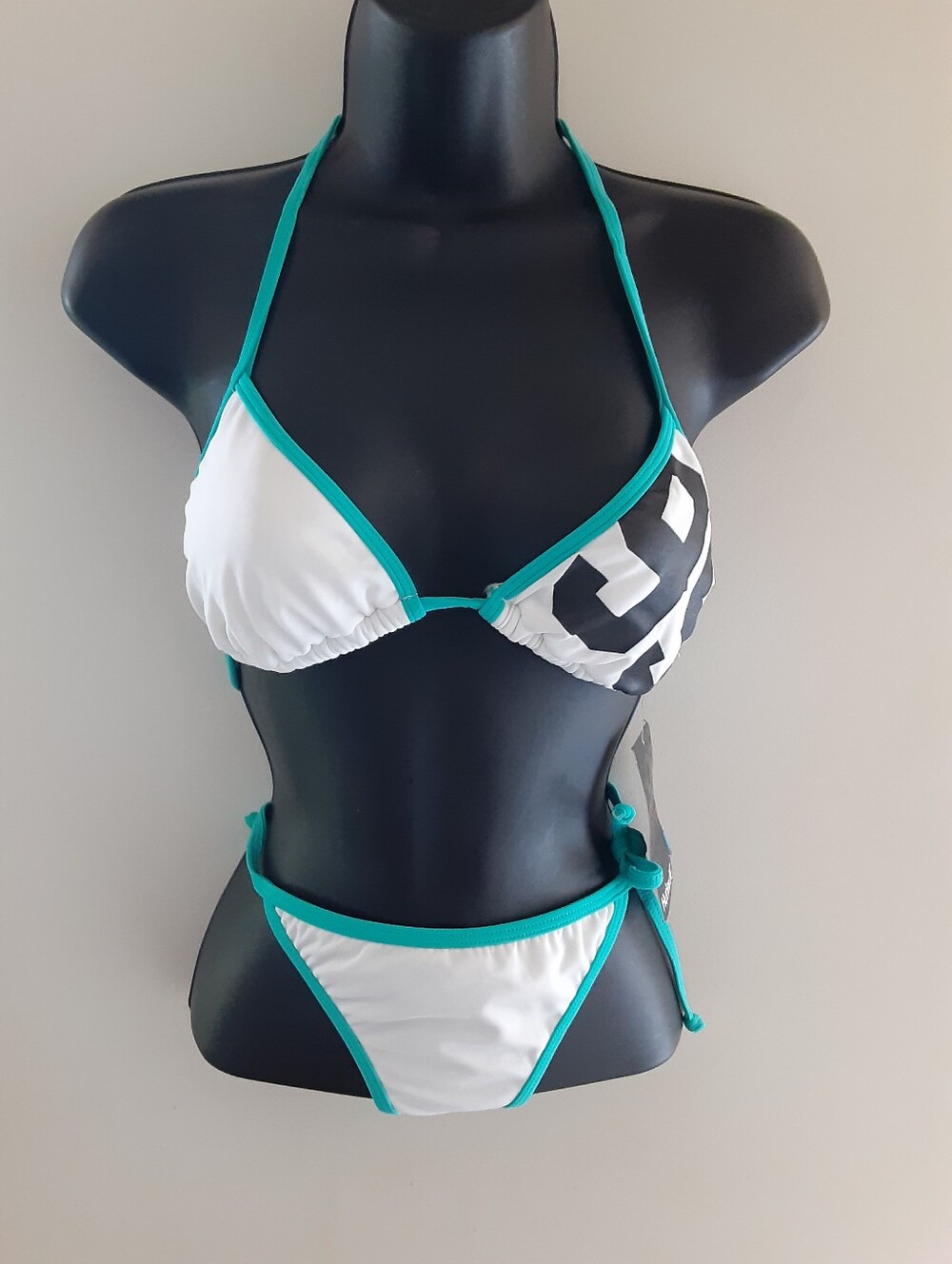 Hurley Bikini Set White Aqua Logo String Triangle Swimwear NWT Small